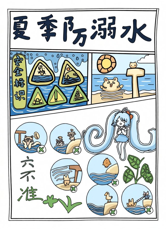 夏季防溺水小报简单又漂亮，暑期安全手抄报模板，适合一二三年级学生抄写，筑牢...