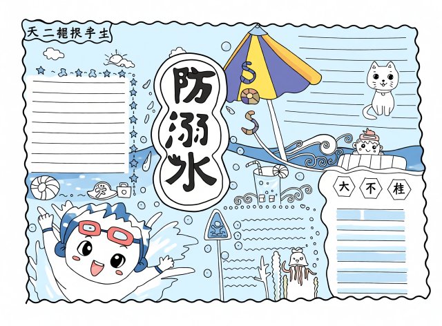 防溺水安全小报简单又漂亮！小学生防溺水手抄报模板，暑期安全教育必备，内容简...