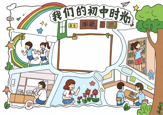 初中生活手抄报模板简单又漂亮：我们的初中时光，新学期规划小报