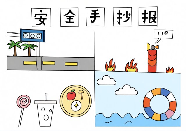 小学生暑假安全手抄报简单又漂亮模板，包含交通、消防、防溺水内容