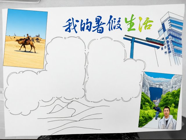我的暑假生活手抄报模板：简单又漂亮，含旅行与学习场景，适合小学生抄写