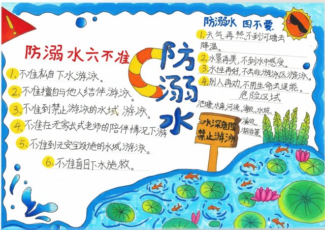 防溺水手抄报简单又漂亮，小学生安全小报模板，2026年预防溺水知识