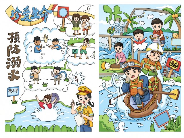 珍爱生命预防溺水小报：简单又漂亮的防溺水手抄报模板，适合小学生