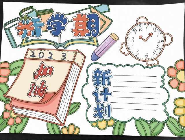 2023新学期手抄报简单又漂亮，新学期新计划创意小报模板，开学必备