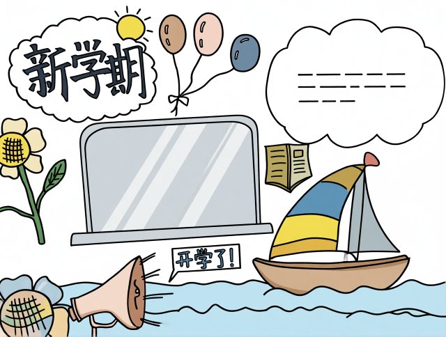 新学期新目标手抄报简单又漂亮，开学季小学生开学第一课小报模板