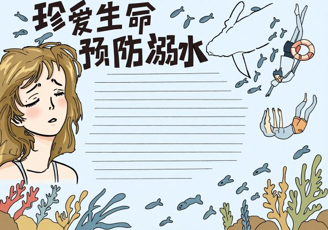 珍爱生命预防溺水小报：防溺水手抄报简单又漂亮模板，适合小学生