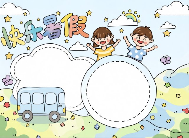 快乐暑假简单又漂亮的小报模板_小学生暑假手抄报简单又漂亮