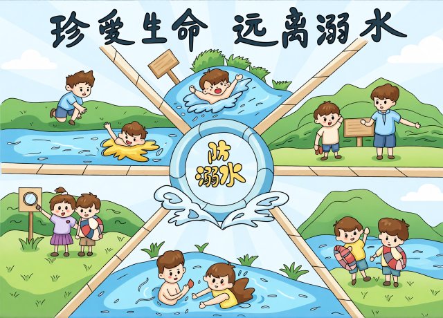小学生防溺水安全手抄报模板简单又漂亮，珍爱生命远离溺水主题绘画