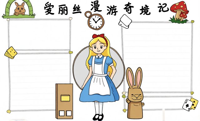 爱丽丝漫游奇境记手抄报：暑假阅读简单又漂亮模板，小学生必读经典好书推荐
