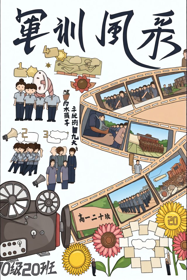 军训风采手抄报简单又漂亮，新学期开学必备模板，学生军训总结小报绘制指南