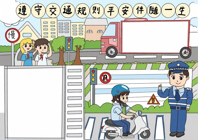 小学生交通安全手抄报简单又漂亮模板，适合一二三年级假期安全教育