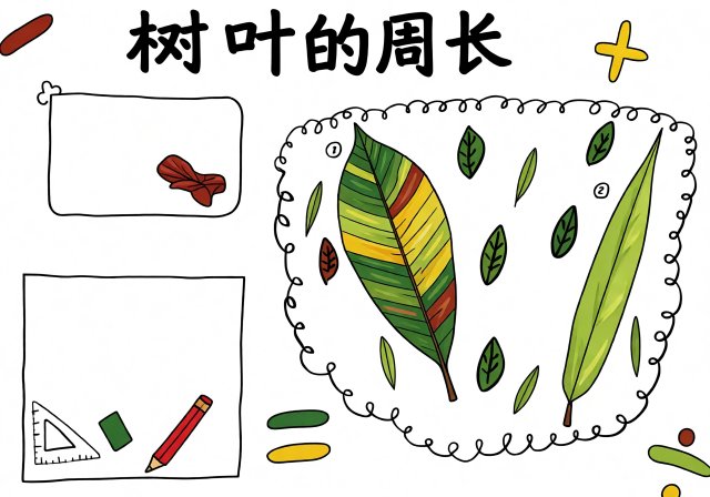 三年级数学暑假小报：树叶的周长手抄报，简单又漂亮，数学手抄报模板