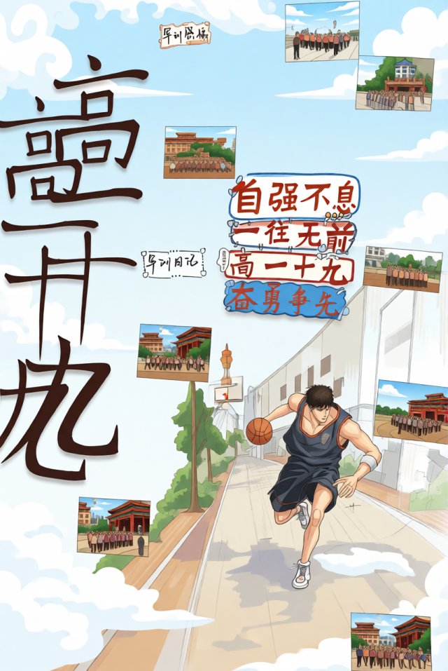 高一十九军训小报手抄报简单又漂亮模板，新学期开学风采展示