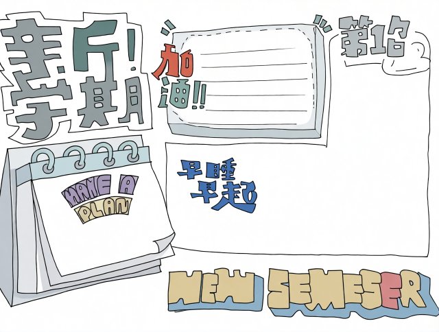 新学期手抄报简单又漂亮：新学期新计划小报模板，开学必备手抄报