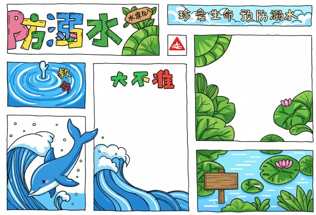 防溺水小报手抄报简单又漂亮：珍爱生命预防溺水主题模板