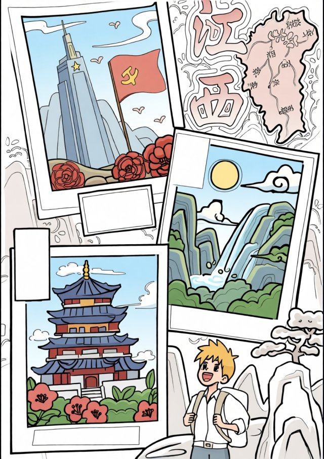 暑假游记手抄报简单又漂亮：江西红色旅游与名胜古迹六年级小报模板