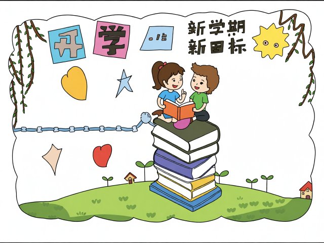 开学季 新学期 新计划 手抄报简单又漂亮模板，适合一二年级学生