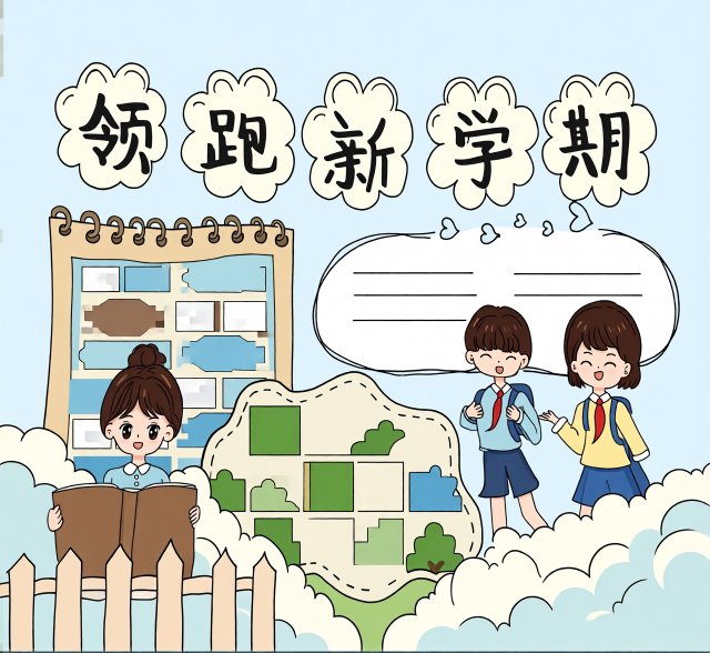 领跑新学期！2024开学季手抄报简单又漂亮模板，适合一二三年级学生抄写，开...