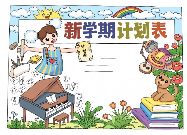 新学期计划手抄报简单又漂亮，开学计划表模板，开学第一课小报内容怎么写