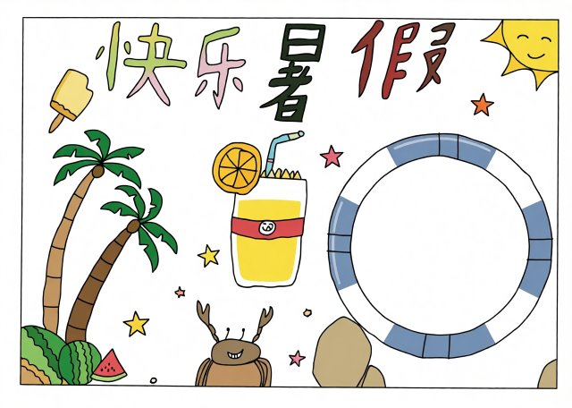 快乐暑假手抄报：简单又漂亮的暑假生活小报模板，学生必备