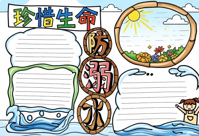 暑假防溺水小报模板：简单又漂亮珍惜生命手抄报，中小学生安全教育素材