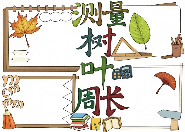 三年级数学暑假小报：测量树叶周长手抄报，简单又漂亮，附内容模板