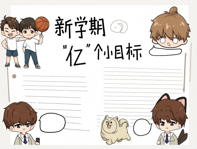 新学期“亿”个小目标手抄报：开学季简单又漂亮的开学计划小报模板，适合小学生
