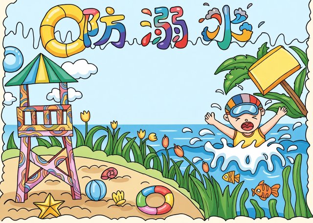 简单又漂亮的防溺水手抄报模板，小学生暑假安全主题小报设计，简单好画