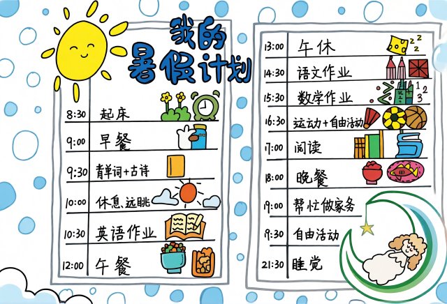 二年级暑假计划手抄报简单又漂亮，我的暑假计划英语小报模板下载