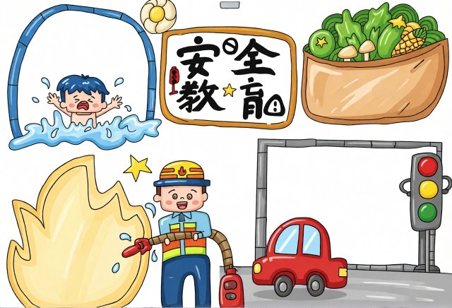 暑假安全小报手抄报简单又漂亮三年级，防溺水防火交通知识，小学生安全教育模板