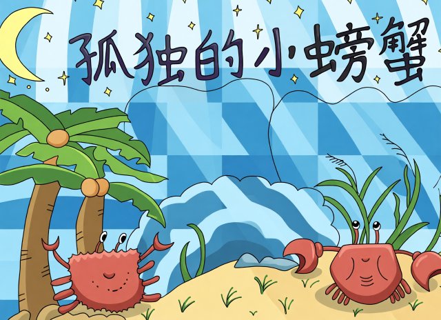 暑假读书手抄报：孤独的小螃蟹简单又漂亮，小学生暑假作业必备模板