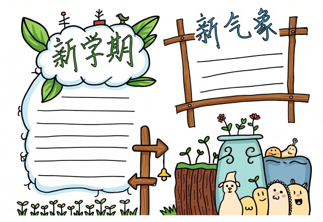 新学期新气象手抄报简单又漂亮模板 开学计划小报 开学第一天手抄小报