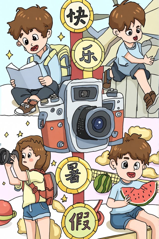 快乐暑假简单又漂亮手抄报模板，小学生快乐暑假生活小报图片素材下载