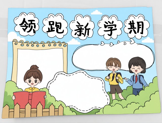 领跑新学期手抄报简单又漂亮：2024开学季主题简单手抄报模板，适合学生