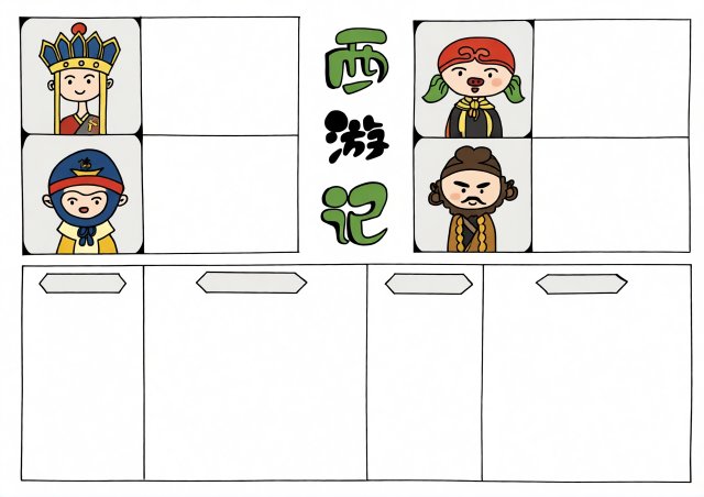 西游记小报模板简单又漂亮，五年级暑假读书手抄报，西游记人物介绍
