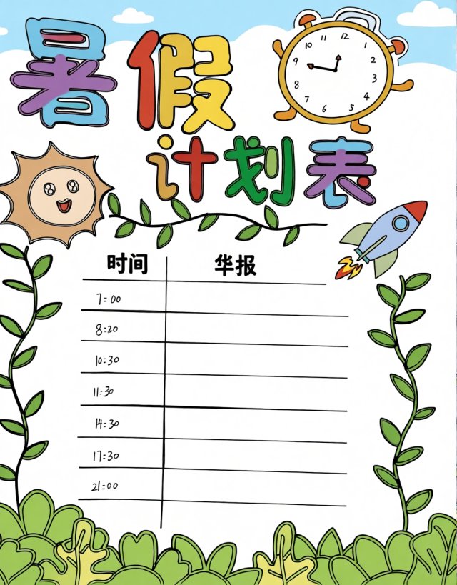 暑假计划表小报简单又漂亮，二年级暑假手抄报模板