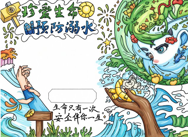 七年级防溺水安全手抄报简单又漂亮，珍爱生命防溺水优秀模板