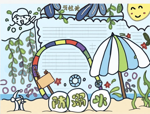 快乐暑假防溺水手抄报模板：简单又漂亮，暑期安全主题设计，小学生必备