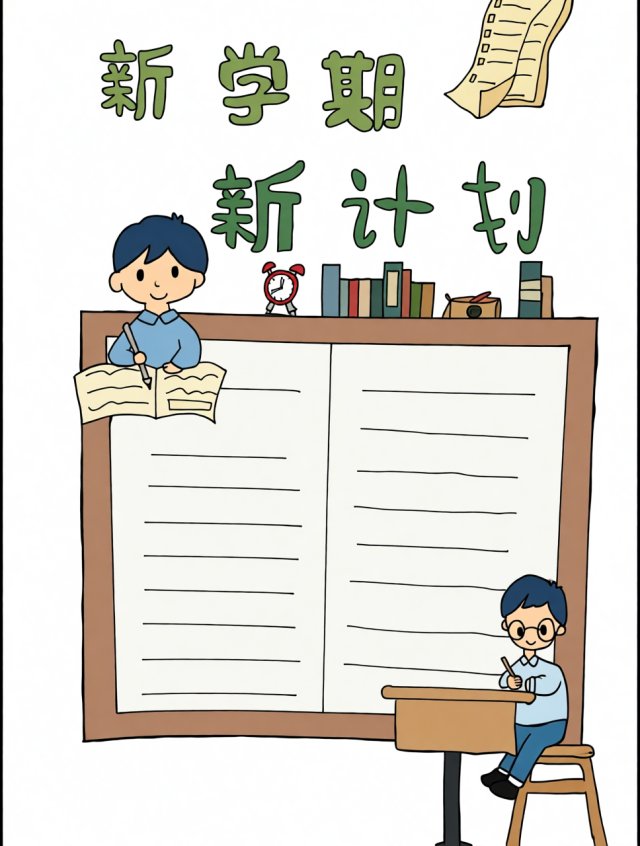 新学期新计划手抄报简单又漂亮，开学季必备！学生新学期目标制定小报模板
