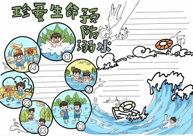 珍爱生命防溺水手抄报，小学生暑假安全小报简单又漂亮，防溺水知识模板
