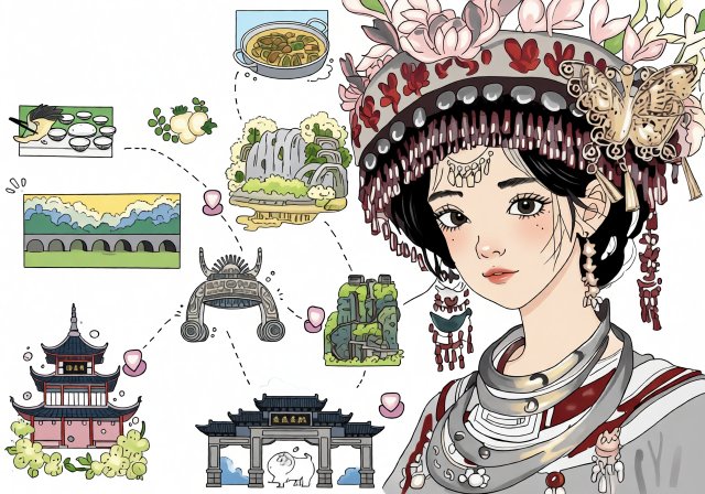 六年级暑假游记手抄报：简单又漂亮！包含风景美食与古镇，暑假生活记录模板
