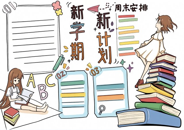 七年级新学期新计划手抄报模板：简单又漂亮，迎接新学期新起点