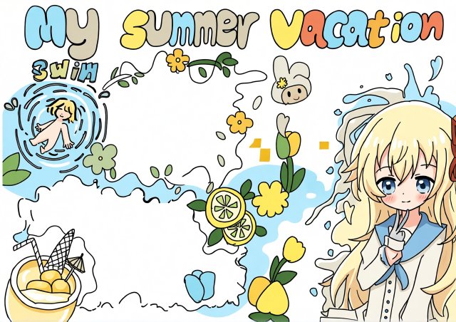 八年级暑假英语小报简单又漂亮：My Summer Vacation主题手抄报模板