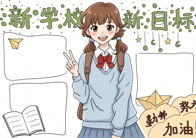 七年级新学期新目标手抄报简单又漂亮模板，初中开学计划小报，迎接新学期新气象手抄