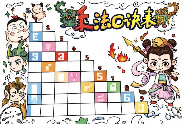 一年级乘法口诀表手抄报简单又漂亮，暑假数学小报模板，适合小学生