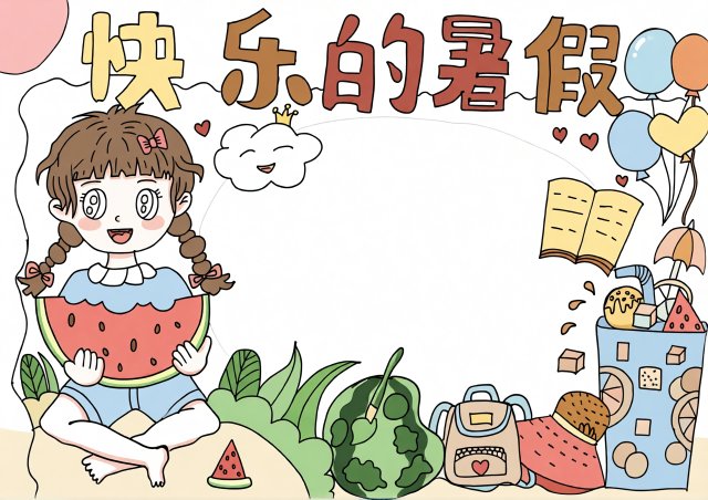 快乐暑假手抄报简单又漂亮！暑假生活小报模板，学生必备