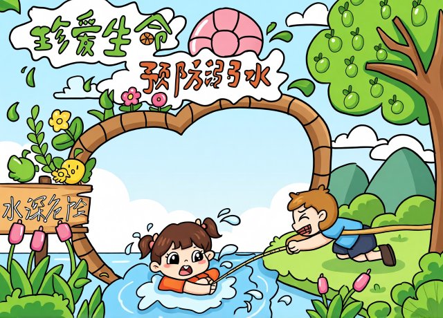 防溺水小报简单又漂亮！珍爱生命预防溺水主题手抄报，适合三年级直接抄写