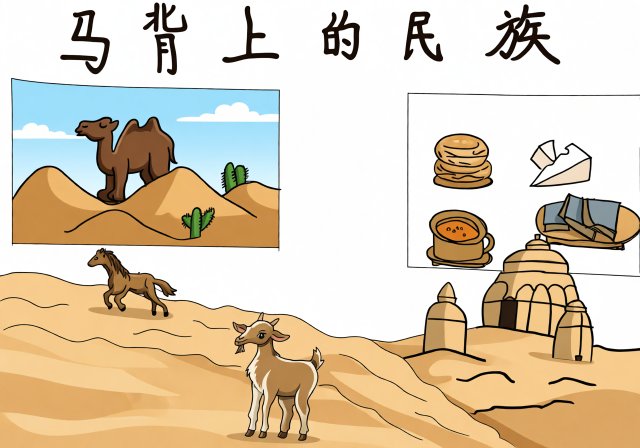 七年级暑假英语小报：马背上的民族主题手抄报，简单又漂亮，适合假期作业
