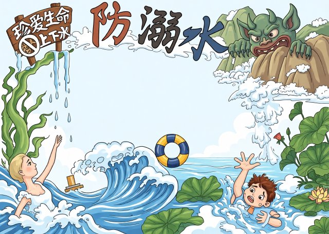 防溺水安全小报简单又漂亮，珍爱生命上下水手抄报模板，小学生防溺水教育