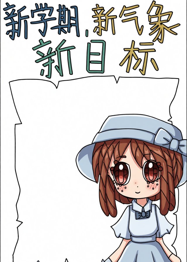新学期新计划手抄报2025简单又漂亮模板，开学目标设定小报设计